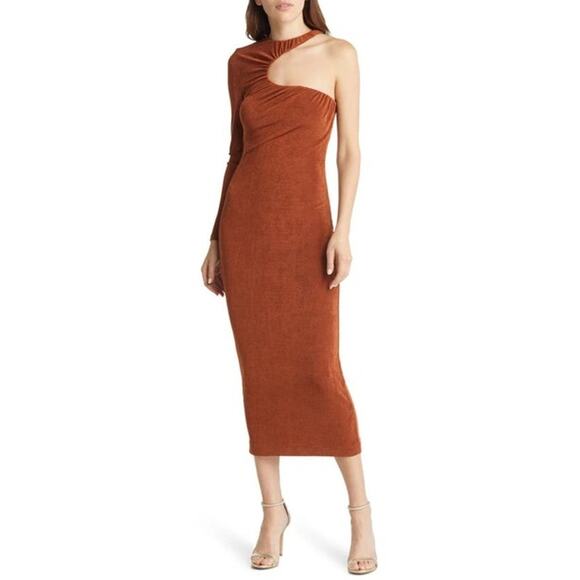 MISHA Asher One-shoulder Cocktail Dress In Ginger size 44/ US 12